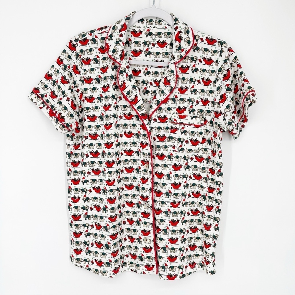 New Roller Rabbit Women's Elephant Holiday Christmas Pajama Top Only Size M